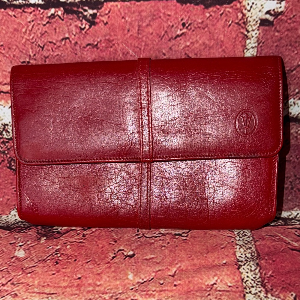 Vintage Carlo Fiori Leather Clutch Wallet Organizer Snap Closure Made in Italy